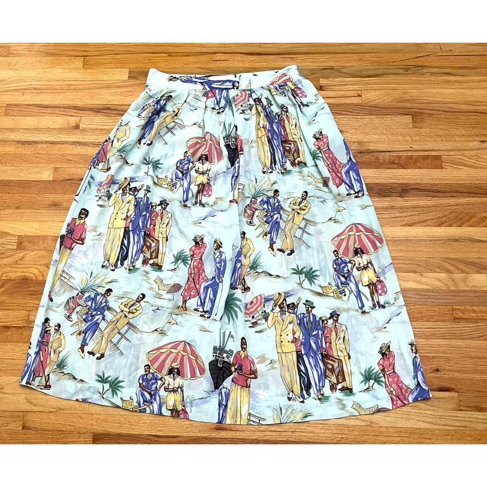 Vintage J.G. Hook Women's 16 Blue Skirt Rayon A-Line Beach Hawaiian Retro Casual
